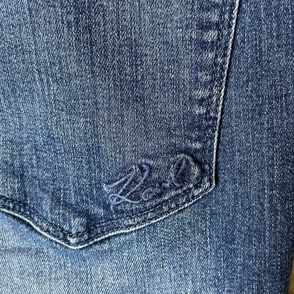 Karl Laderfeld Paris Cropped‎ Denim Fringe Accent Blue Jean Cuffed Women Size 10